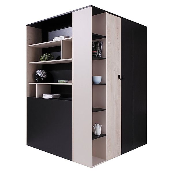 Lomadox Kleiderschrank PITTSBURGH-133 begehbar, 135x135cm, schwarz/Eiche/be günstig online kaufen