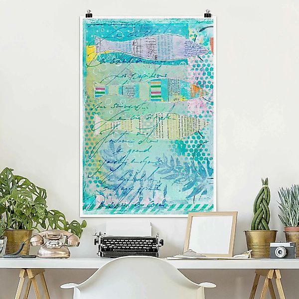 Poster Bunte Collage - Fische und Punkte günstig online kaufen