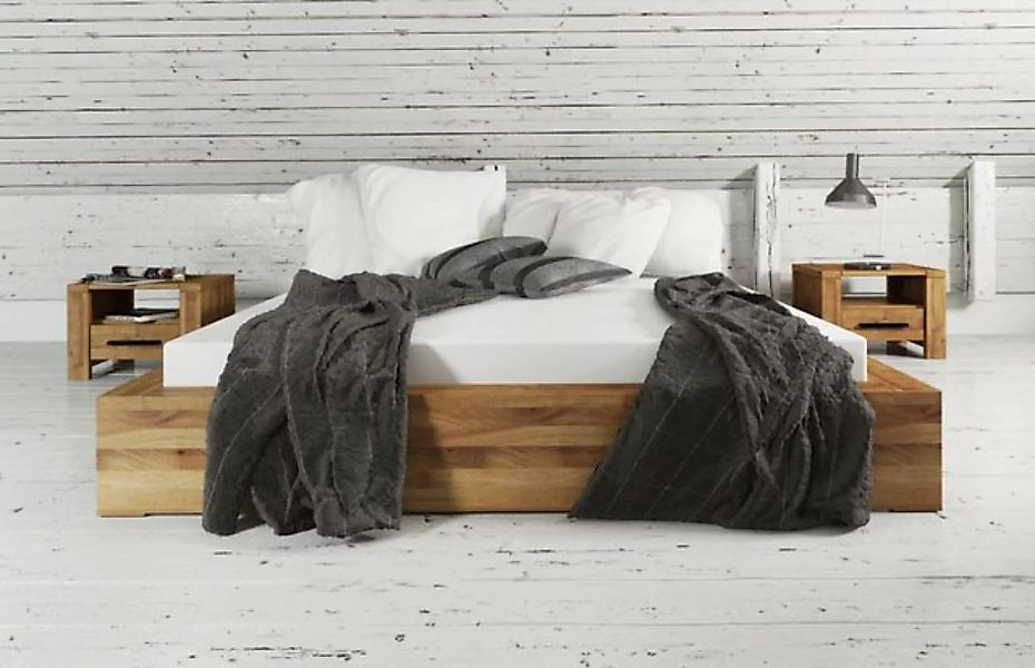 Natur24 Einzelbett Bett Lubic 3 Wildeiche massiv 80x200 ohne Kopfteil mit H günstig online kaufen