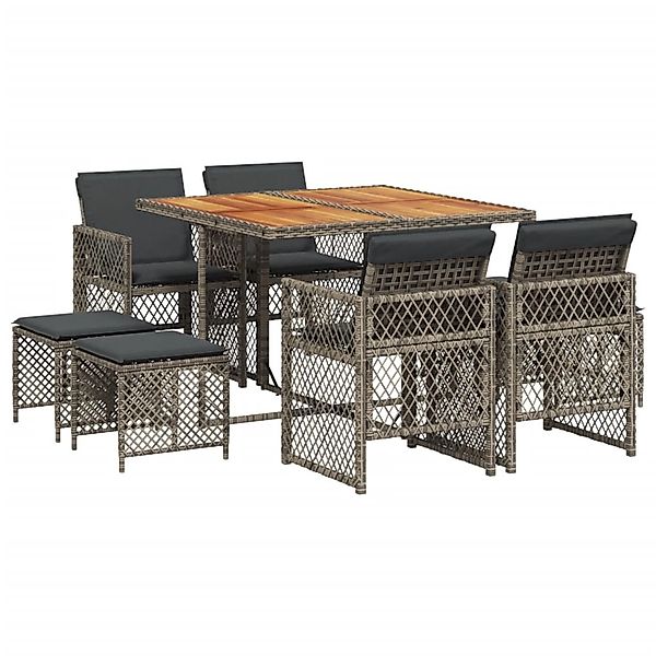 vidaXL 9-Tlg Garten-Essgruppe mit Kissen Grau Poly Rattan 3210782 günstig online kaufen