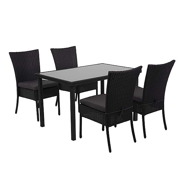 MCW Poly-Rattan Garnitur G19 5-teilig Schwarz Kissen Dunkelgrau günstig online kaufen