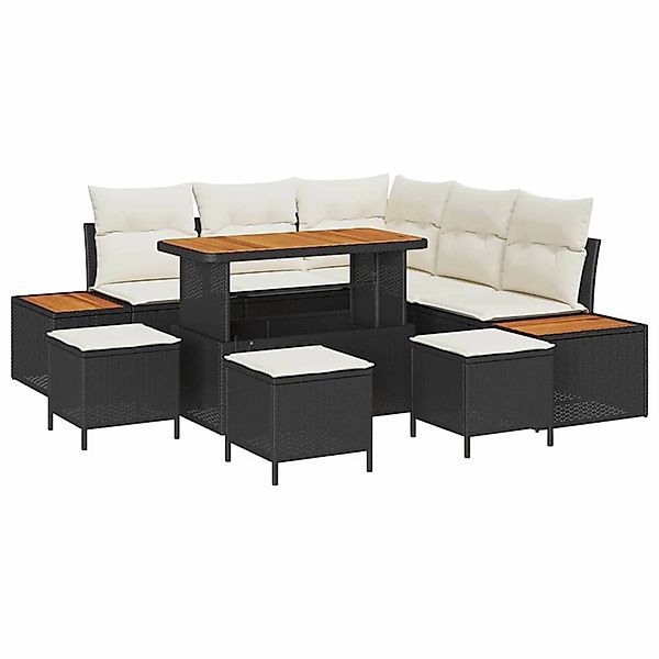 vidaXL Garten-Sofa-Set mit Kissen 9-Tlg Schwarz Poly Rattan 3362920 günstig online kaufen