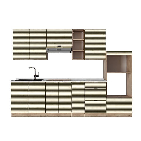 Vicco Fame-Line Küchenzeile Eiche Paneel/Goldkraft Eiche 280 cm AP Marmor günstig online kaufen