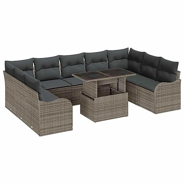 vidaXL Gartensofa-set mit Kissen 10-Tlg Grau Poly-Rattan 3357262 günstig online kaufen