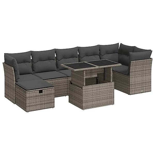 vidaXL 8-Tlg Garten-Sofagarnitur mit Kissen Grau Poly Rattan 3327790 günstig online kaufen