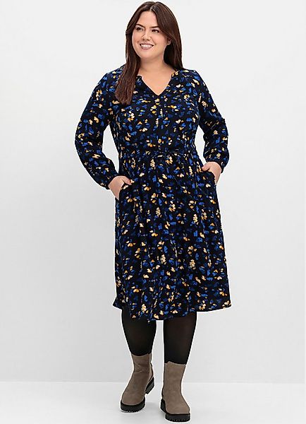 Sheego Etuikleid Druckkleid Langarm mit Blumendruck, aus Viskose-Twill günstig online kaufen