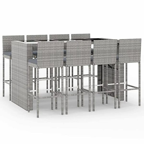 Vidaxl 9-tlg. Gartenbar-set Mit Kissen Grau Poly Rattan günstig online kaufen