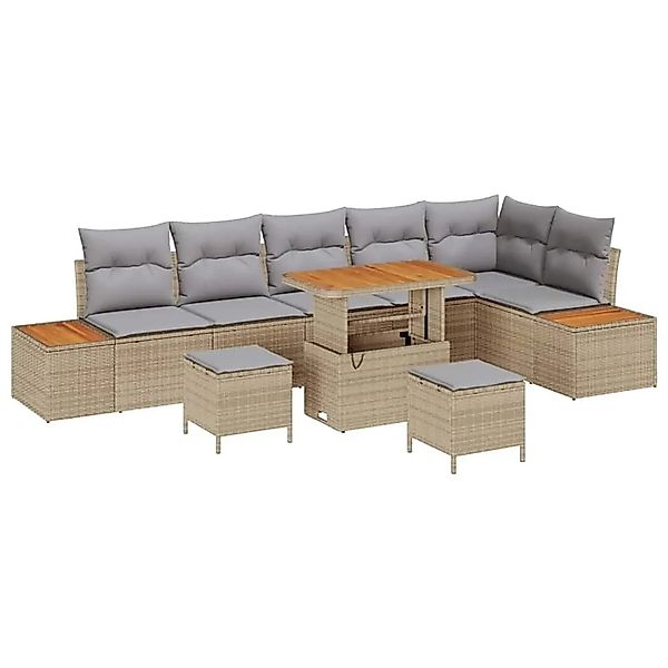 vidaXL Gartensofa-Set mit Kissen mit Speicher 9 Stk Beige Poly Rattan 33648 günstig online kaufen