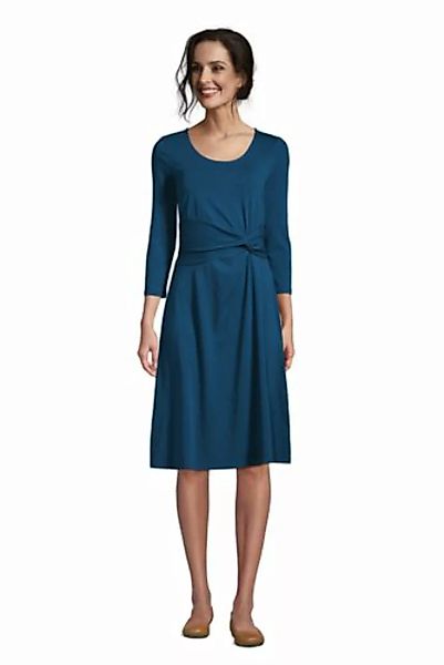 Jerseykleid mit Knoten und 3/4-Ärmeln, Damen, Größe: M Normal, Blau, by Lan günstig online kaufen