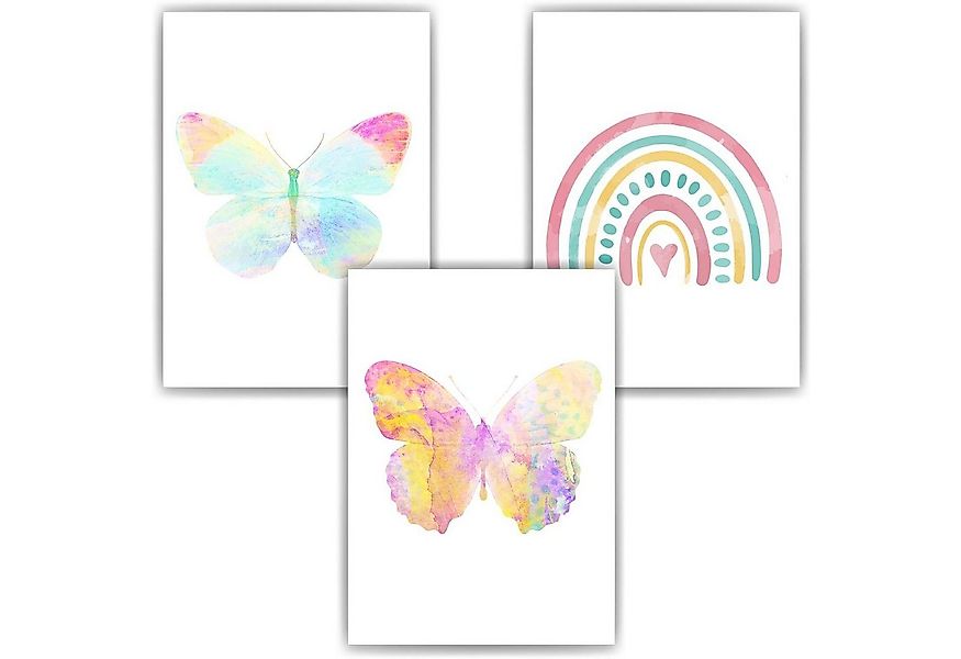 Tigerlino Poster Regenbogen Schmetterling 3er Set Kinderzimmer Bilder Dekor günstig online kaufen
