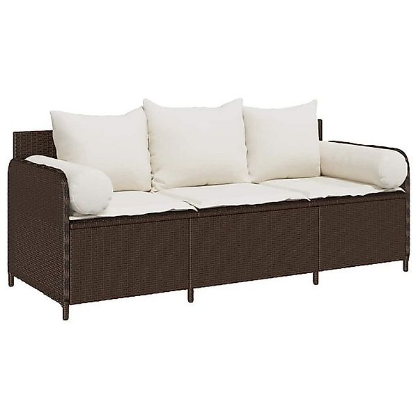 vidaXL Loungesofa Gartensofa mit Kissen 3-Sitzer Braun Poly Rattan, 1 Teile günstig online kaufen