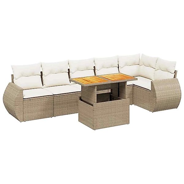 vidaXL 7-Tlg Garten-Sofagarnitur mit Kissen Beige Poly Rattan 3272206 günstig online kaufen