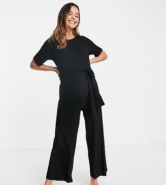 ASOS DESIGN Maternity – Superweicher, gerippter Lounge-Jumpsuit in Schwarz günstig online kaufen