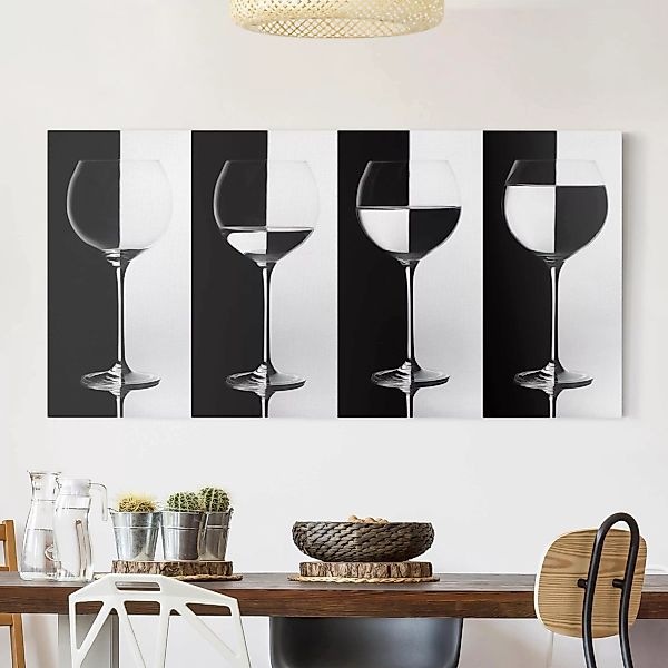 Leinwandbild Schwarz-Weiß - Querformat Weingläser Schwarz&Weiß günstig online kaufen