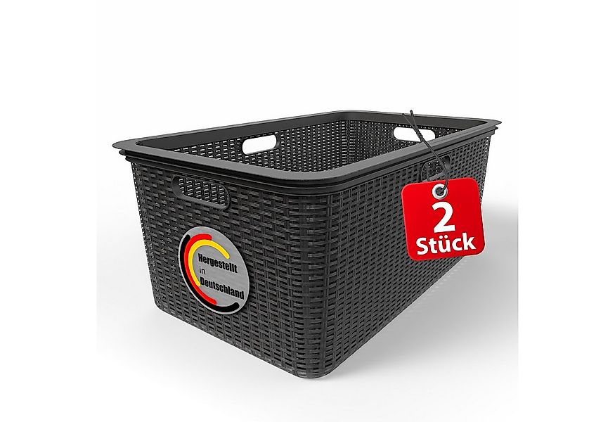 BigDean Wäschekorb 2 Stück Wäschekorb 59x39x26 cm Rattan Design Wäschewanne günstig online kaufen