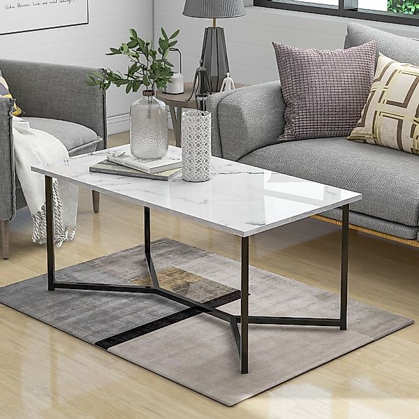 Merax Couchtisch, Marmor-Optik mit Metallrahmen, Beistelltisch, günstig online kaufen