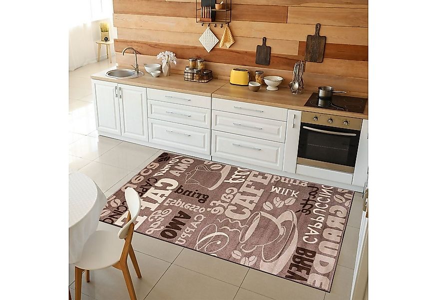 Vimoda Küchenläufer Trendiger Kaffee Teppich, Rechteckig, Höhe: 5 mm, Muste günstig online kaufen