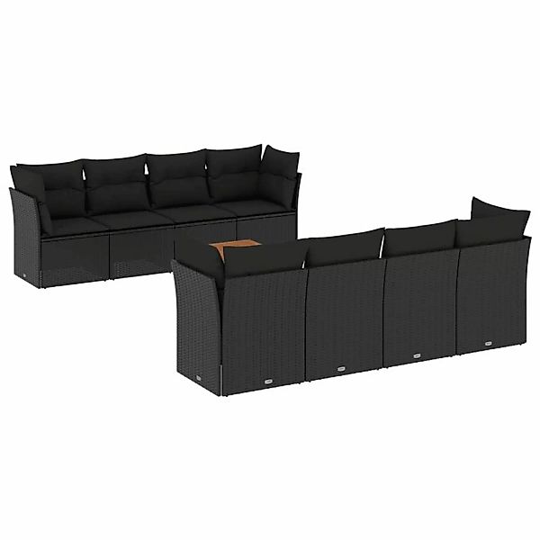 vidaXL 9-tlg Garten-Sofagarnitur mit Kissen Schwarz Poly Rattan Modell 104 günstig online kaufen