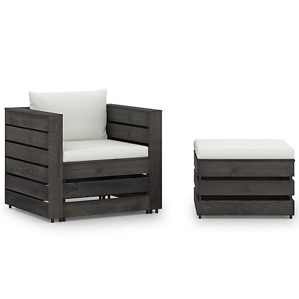 vidaXL 2-Tlg Garten-Lounge-Set mit Kissen Grau Imprägniertes Holz 3068146 günstig online kaufen