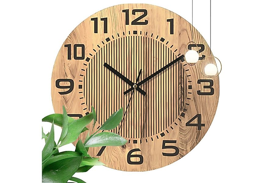 OKWISH Wanduhr Rund Holz Wand Uhr modern Leise Uhr ohne Ticken 34CM (Große günstig online kaufen