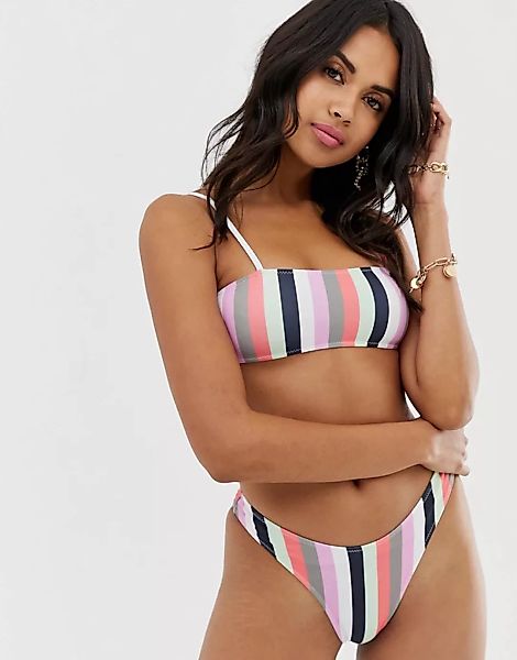 Missguided – Bikinihose in Rosa gestreift mit hohem Beinschnitt günstig online kaufen
