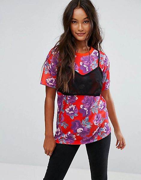 ASOS – T-Shirt mit BH-Oberlage aus Netzstoff-Mehrfarbig günstig online kaufen