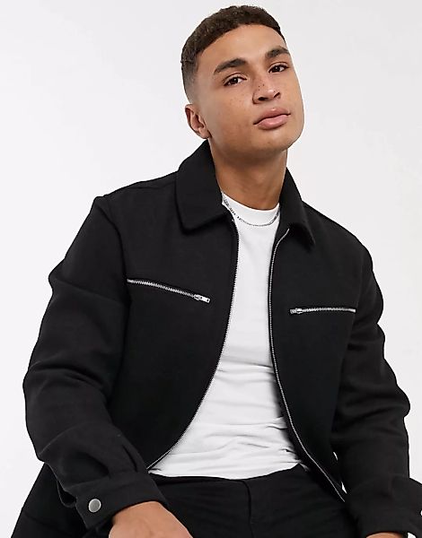 ASOS DESIGN – Jacke aus Wollmischgewebe in Schwarz günstig online kaufen