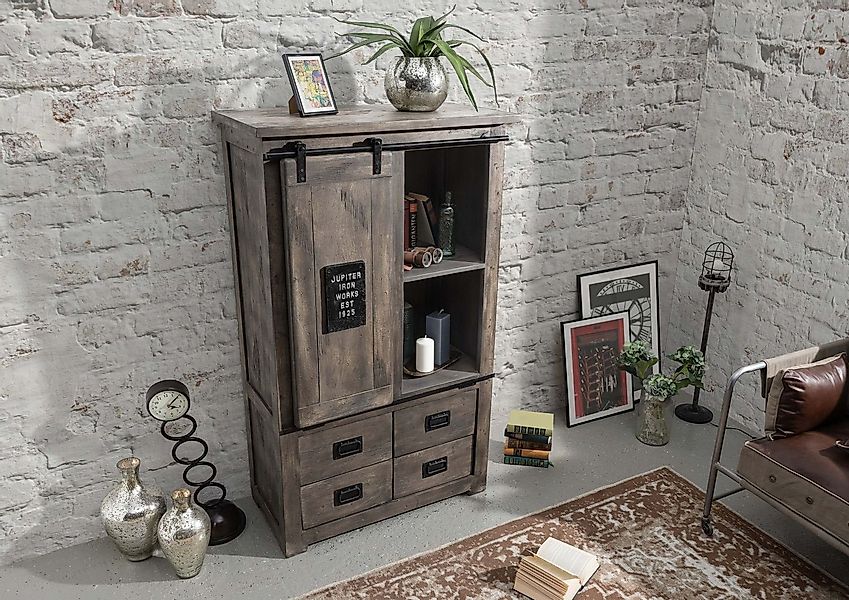 Massivmoebel24 Dreh-/Schwebetürenschrank (Mango 90x45x150 grau lackiert günstig online kaufen