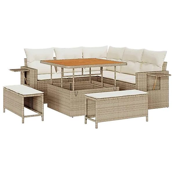 vidaXL Gartensofa-set mit Kissen 9-Tlg Beige und Creme Poly-Rattan 3363686 günstig online kaufen