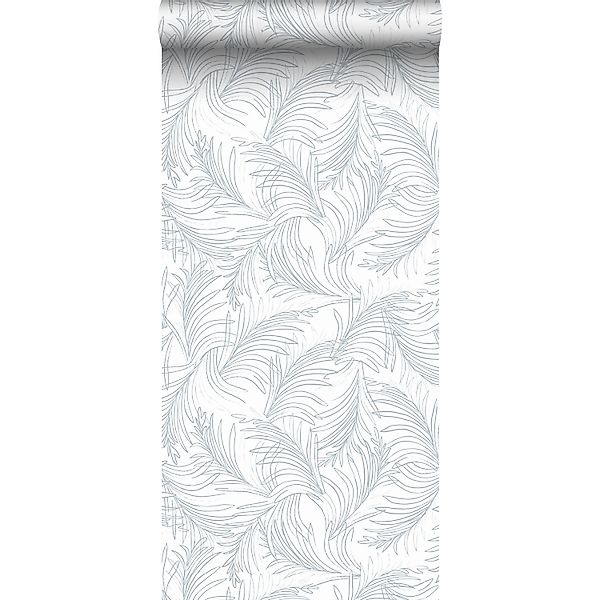 Sanders & Sanders Tapete Federn Graublau und Weiß 53 cm x 10 m günstig online kaufen