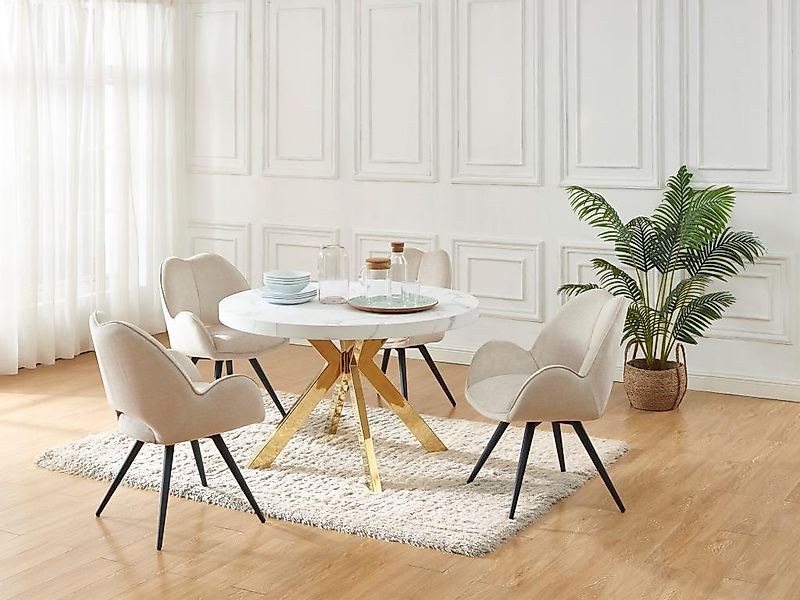 Esstisch für 4 bis 8 Personen - ausziehbar - MDF & Stahl - Marmor-Optik Wei günstig online kaufen