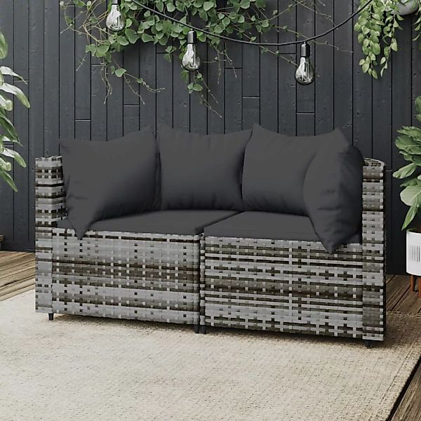 Vidaxl Garten-ecksofas Mit Kissen 2 Stk. Grau Poly Rattan günstig online kaufen