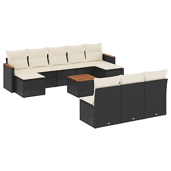 vidaXL 11-Tlg Garten-Sofagarnitur mit Kissen Schwarz Poly Rattan 3226392 günstig online kaufen