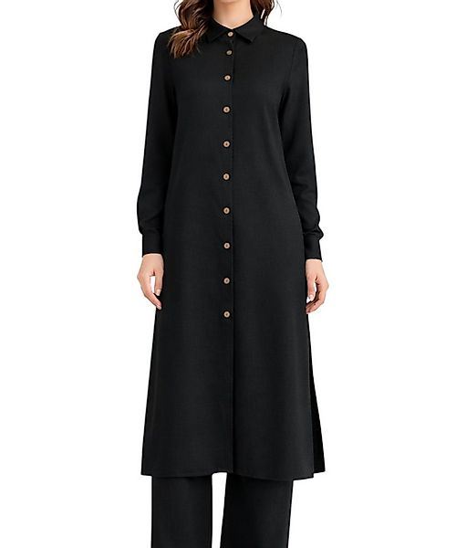 fashionshowcase Longtunika Damen Hemdkleid Stil mit Knöpfen Langarm Modest günstig online kaufen
