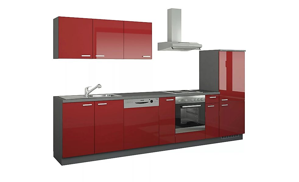 Küchenzeile mit Elektrogeräten - rot - 330 cm - Küchen > Küchenblöcke mit E günstig online kaufen