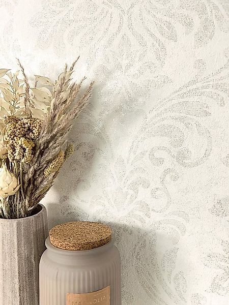 Newroom Vliestapete, Creme Tapete Vintage Ornamente - Metallic Weiß Beige R günstig online kaufen