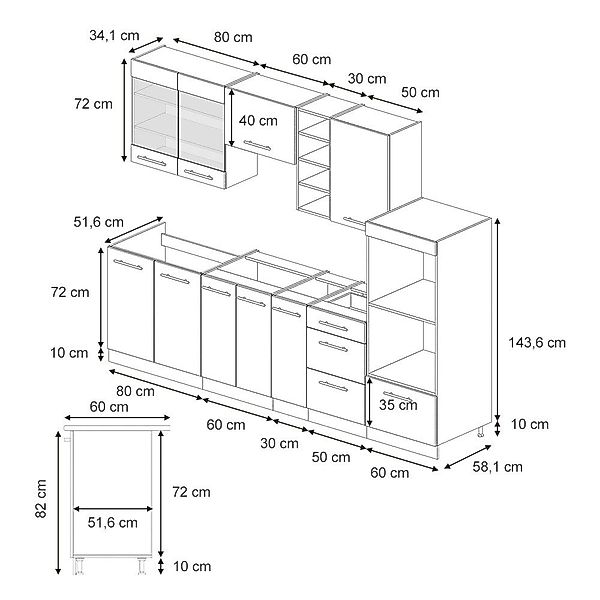 Vicco Küchenzeile Fame-Line, Dunkelgrau/Anthrazit, 280 cm, günstig online kaufen