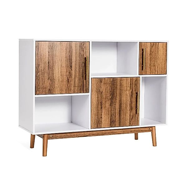 Costway Sideboard Kiefernholz mit 3 Türen 6 Fächern Weiß + Natur günstig online kaufen