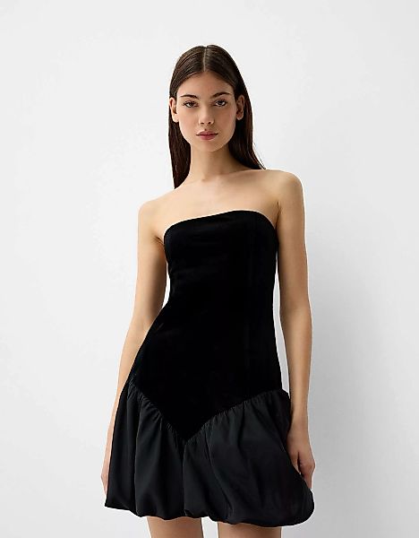 Bershka Velvet Bandeau-Kleid Damen L Schwarz günstig online kaufen