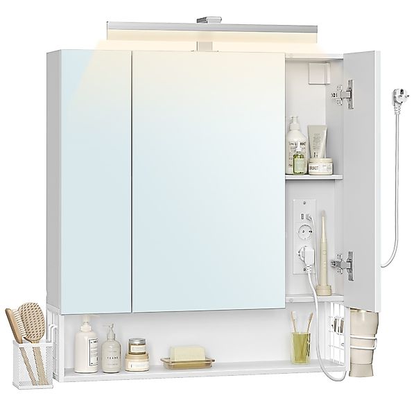 VASAGLE Spiegelschrank Badezimmerschrank mit Steckdosen, Hängekorb, günstig online kaufen
