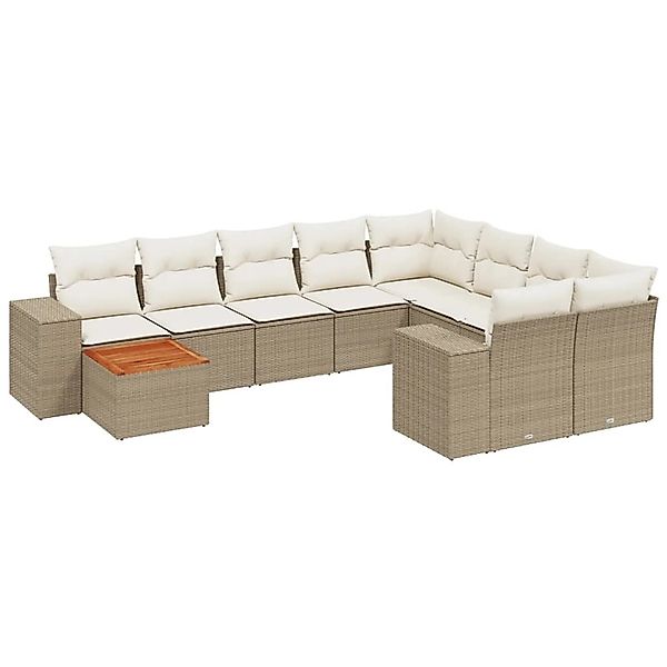 vidaXL 10-Tlg Garten-Sofagarnitur mit Kissen Beige Poly Rattan 3225610 günstig online kaufen