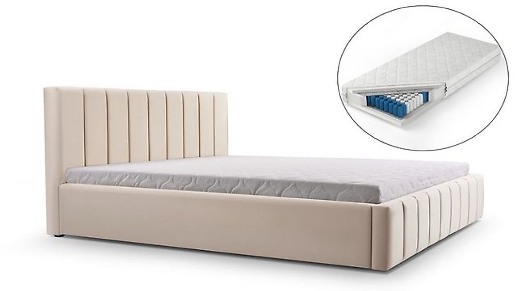 MOEBLO Polsterbett Bett 01 mit Matratze H3 (Polsterbett mit Bettkasten & Ma günstig online kaufen