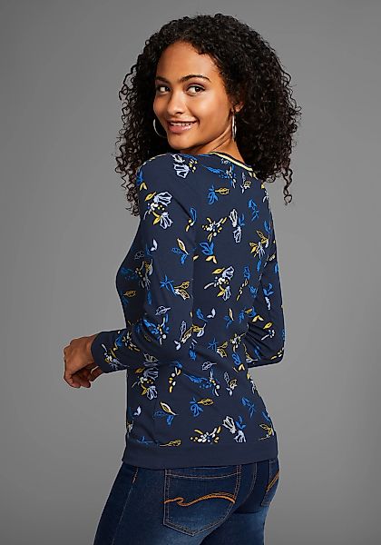KangaROOS Langarmshirt mit Allover-Print und Kontrastdetails günstig online kaufen