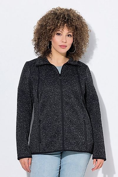 Ulla Popken Sweatjacke Strickfleece-Jacke Rauten Stehkragen Zipptaschen günstig online kaufen