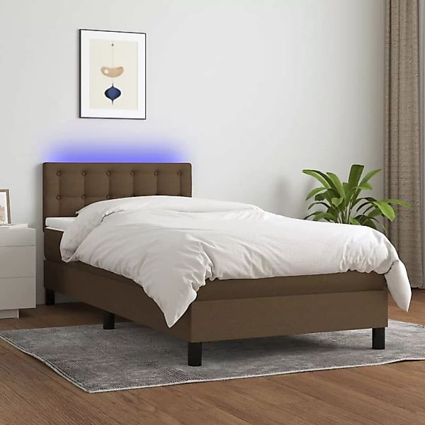 Vidaxl Boxspringbett Mit Matratze & Led Dunkelbraun 100x200 Cm Stoff günstig online kaufen