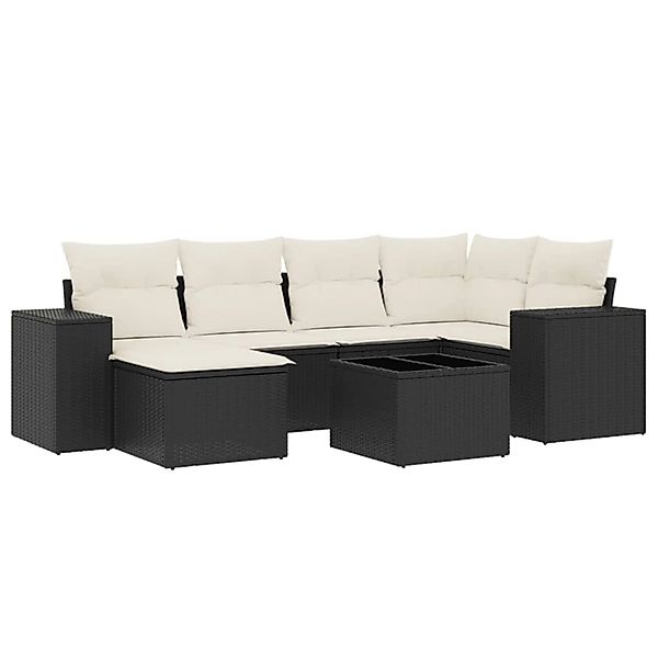 vidaXL 7-Tlg Garten-Sofagarnitur mit Kissen Schwarz Poly Rattan 3255203 günstig online kaufen