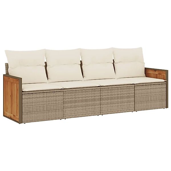 vidaXL 4-Tlg Garten-Sofagarnitur mit Kissen Beige Poly Rattan 3227451 günstig online kaufen