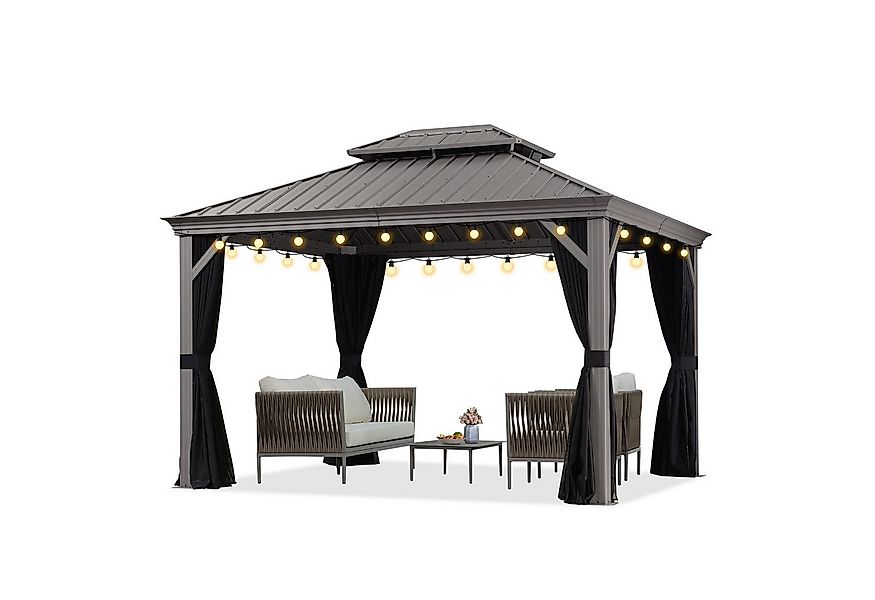 PURPLE LEAF Pavillon Hardtop Alu Gartenpavillon mit Seitenteilen und LED Li günstig online kaufen