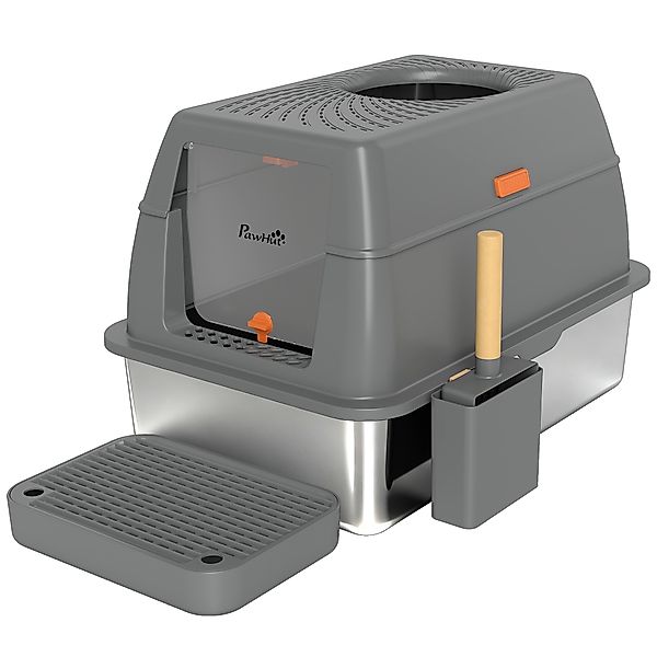 PawHut XL geschlossene Katzentoilette aus Edelstahl, 80 l – Doppelzugang, A günstig online kaufen