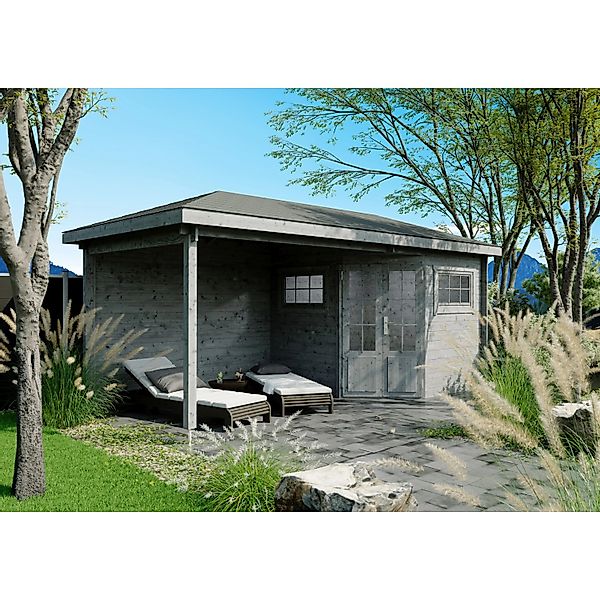 Fjordholz 5-Eck Gartenhaus Modell Evelyn 2C Grau Imprägniert günstig online kaufen
